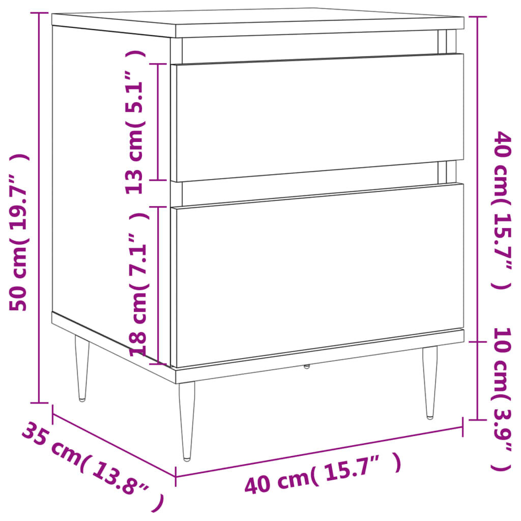 vidaXL Κομοδίνα 2 τεμ. Καπνιστή Δρυς 40 x 35 x 50 εκ. Επεξεργ. Ξύλο