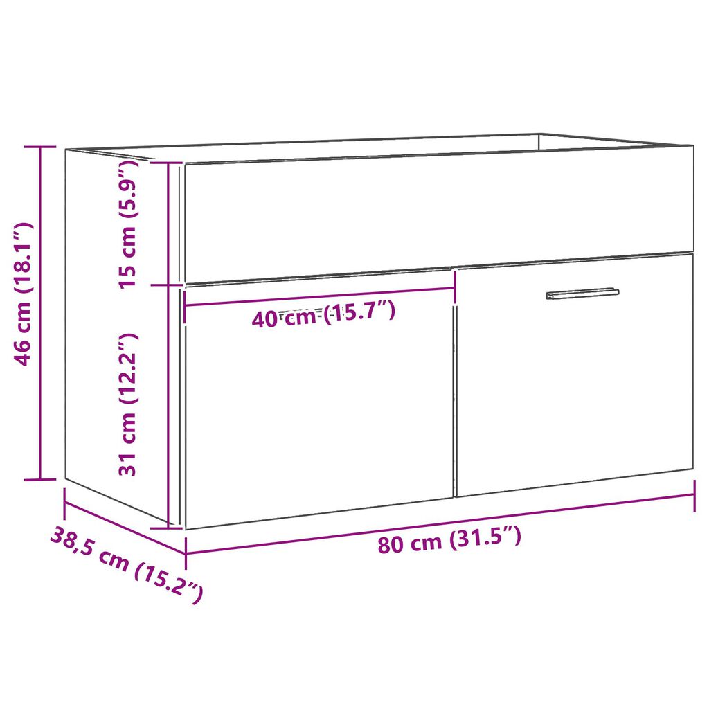 Ντουλάπι μπάνιου vidaXL Μαύρη Δρύς 80x38,5x46 εκ, Επεξεργασμένο Ξύλο