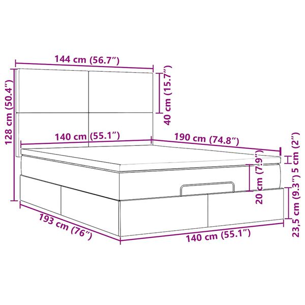 vidaXL Οθωμανικό κρεβάτι με στρώματα Μαύρο 140x190cm Βελούδο