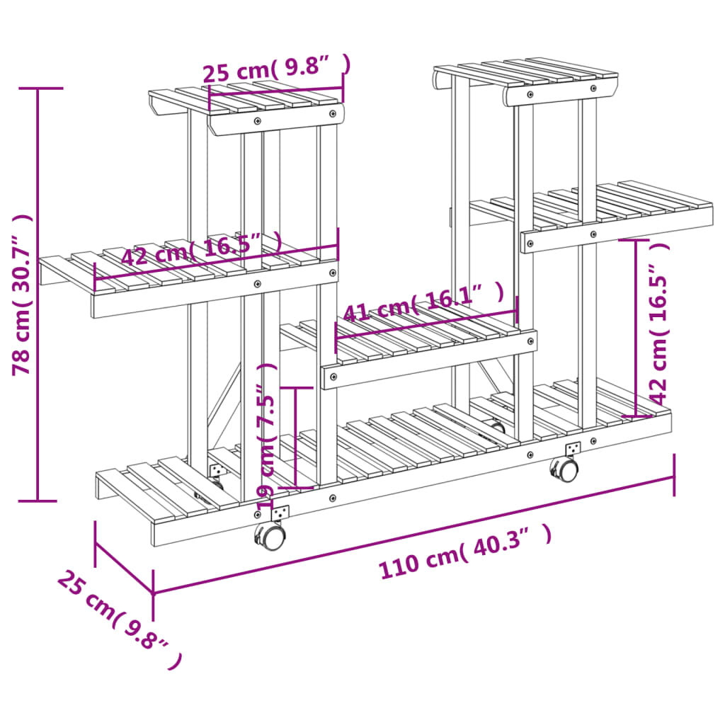 vidaXL Βάση Λουλουδιών με Ρόδες 110x25x78 εκ. από Μασίφ Ξύλο Ελάτης