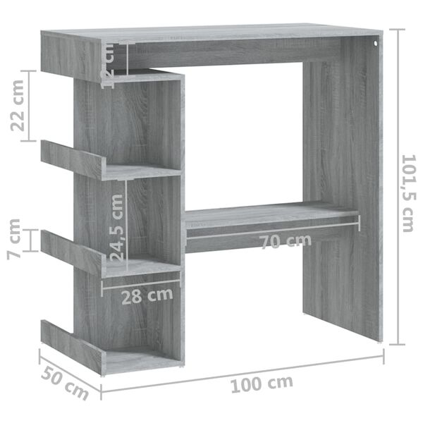 vidaXL Τραπέζι Μπαρ με Ράφια Γκρι Sonoma 100x50x101,5 εκ.