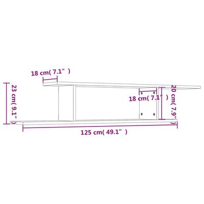 vidaXL Ράφι Τηλεόρασης Επιτοίχιο Γκρι Σκυρ. 125x18x23 εκ. Επεξ. Ξύλο