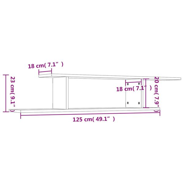 vidaXL Ράφι Τηλεόρασης Επιτοίχιο Γκρι Σκυρ. 125x18x23 εκ. Επεξ. Ξύλο