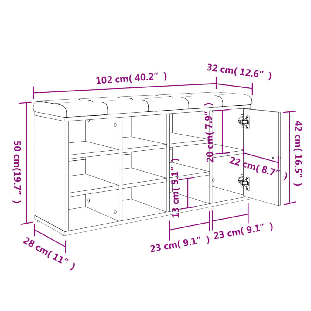 vidaXL Παπουτσοθήκη Καπνιστή Δρυς 102x32x50 εκ. από Επεξεργασμένο Ξύλο