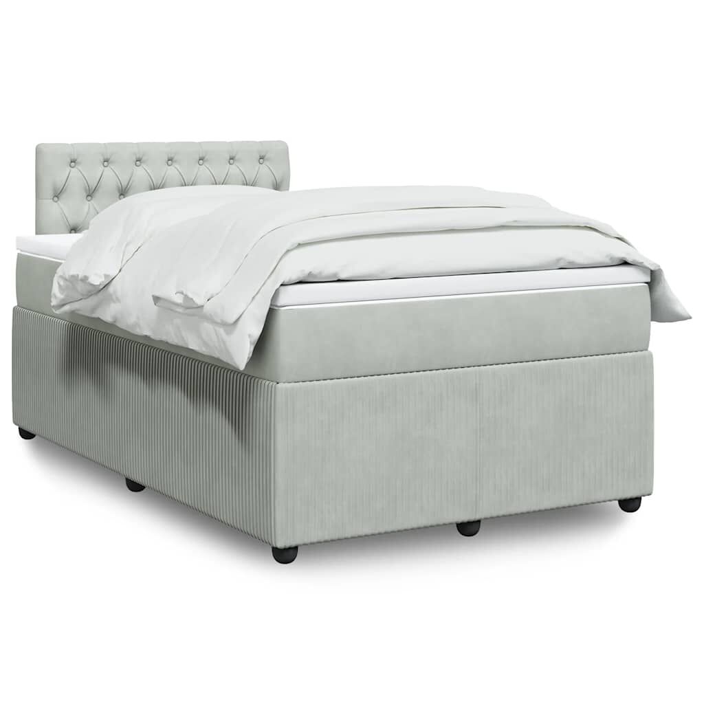 vidaXL Κρεβάτι Boxspring με Στρώμα Ανοιχτό Γκρι 120x190 εκ. Βελούδινο