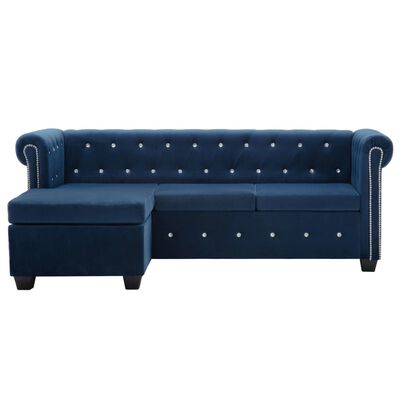 vidaXL Καναπές Γωνιακός Chesterfield Μπλε 199 x 142 x 72 εκ. Βελούδο