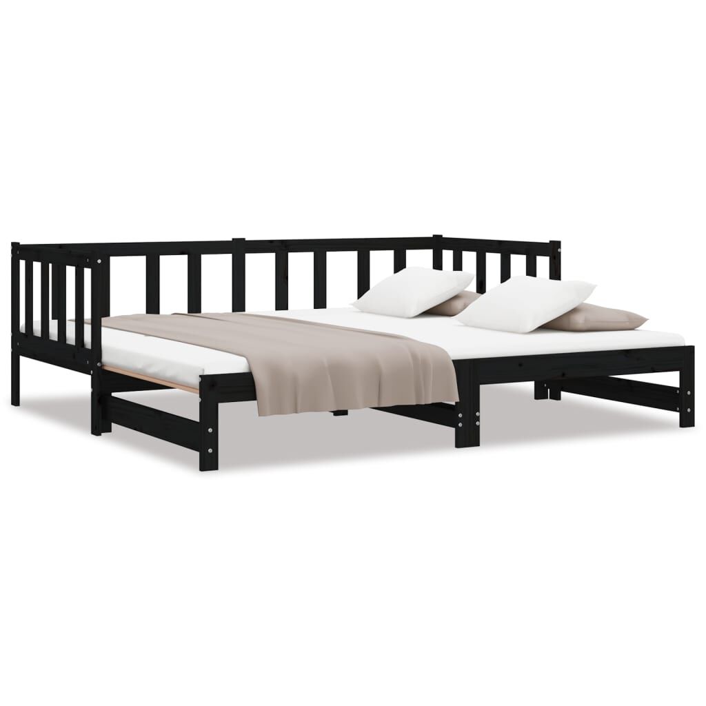 vidaXL Καναπές Κρεβάτι Μαύρος 2 x (90 x 200) εκ. από Μασίφ Ξύλο Πεύκου