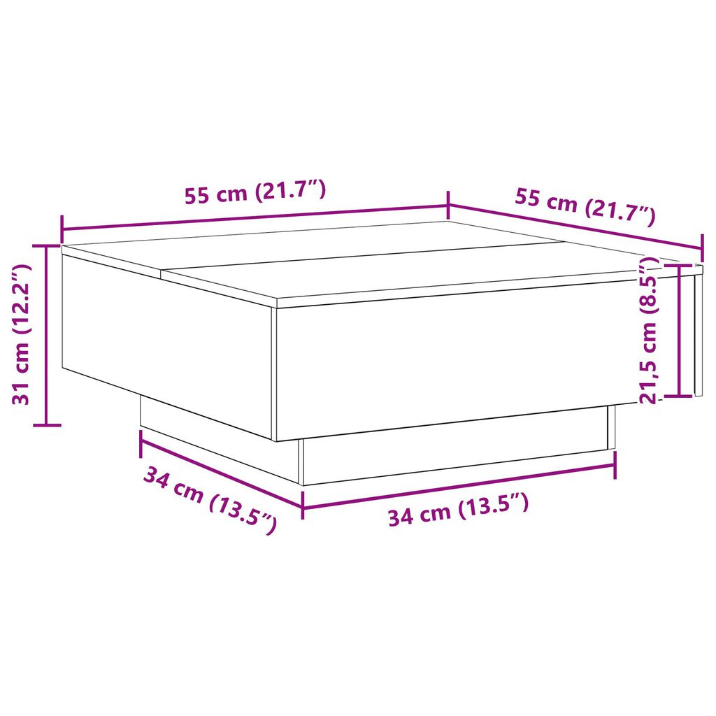vidaXL Τραπεζάκι σαλονιού με LED φώτα Μαύρο Δρυς 80x80x31 εκ.