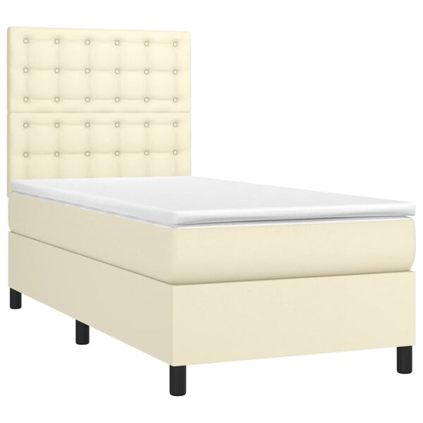 vidaXL Κρεβάτι Boxspring με Στρώμα Κρεμ 90x200 εκ. από Συνθετικό Δέρμα