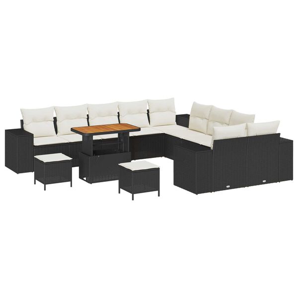 vidaXL Σετ Καναπέ Κήπου Ρυθμιζόμενο ύψος 13 pcs Μαύρο συνθετικό ρατάν