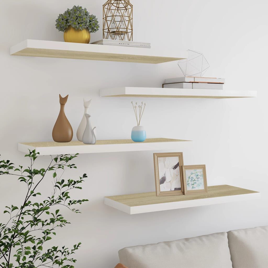 vidaXL Ράφια Τοίχου 4 τεμ. Δρυς/Λευκό 80x23,5x3,8 εκ. MDF