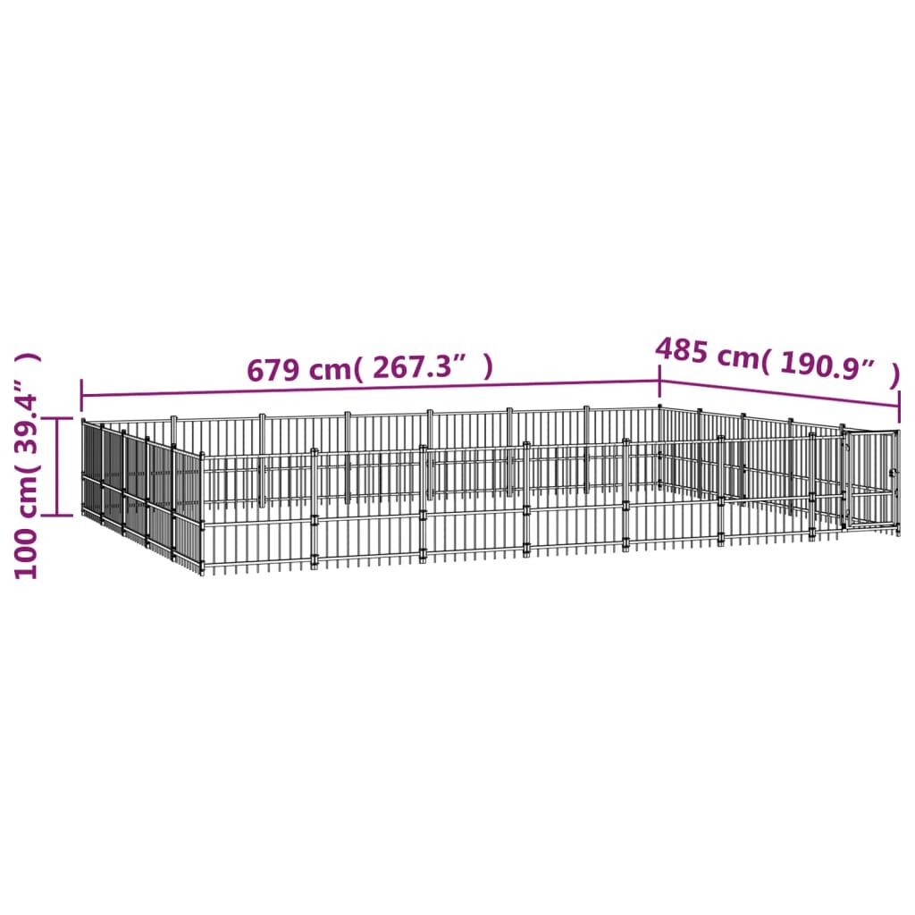 vidaXL Κλουβί Σκύλου Εξωτερικού Χώρου 32,93 μ² από Ατσάλι