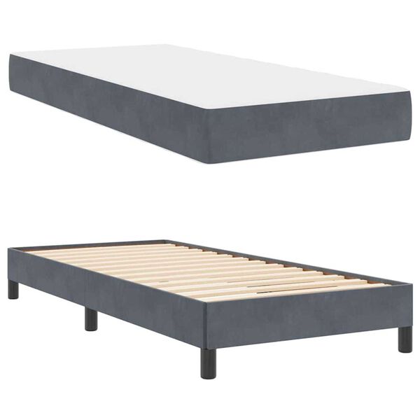 vidaXL Κρεβάτι box spring με στρώμα Σκούρο Γκρι 90 x 190 cm Βελούδο