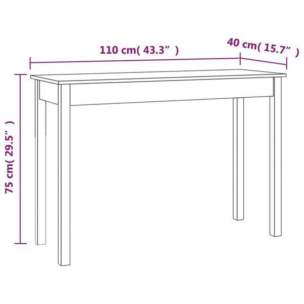 vidaXL Τραπέζι Κονσόλα Λευκό 110 x 40 x 75 εκ. από Μασίφ Ξύλο Πεύκου