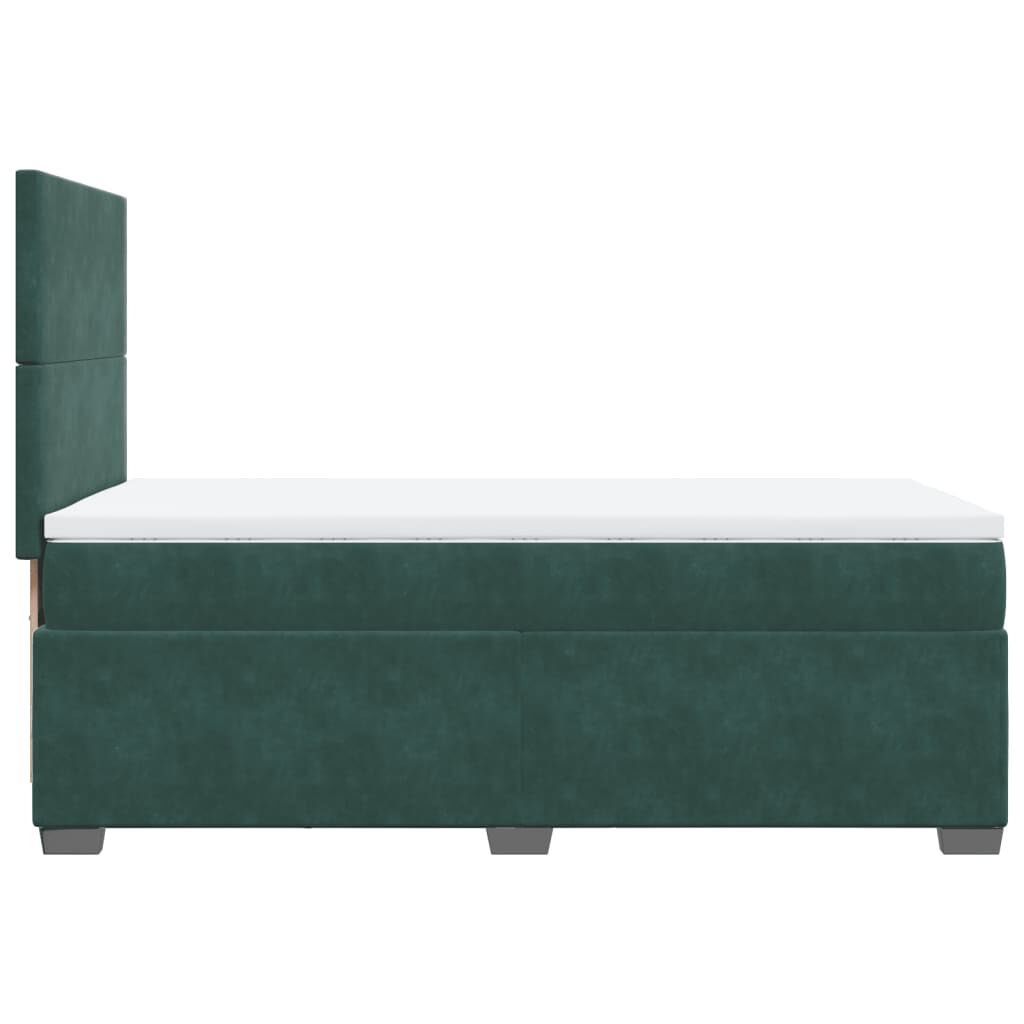 vidaXL Κρεβάτι Boxspring με Στρώμα Σκούρο Πράσινο 90x200 εκ. Βελούδινο