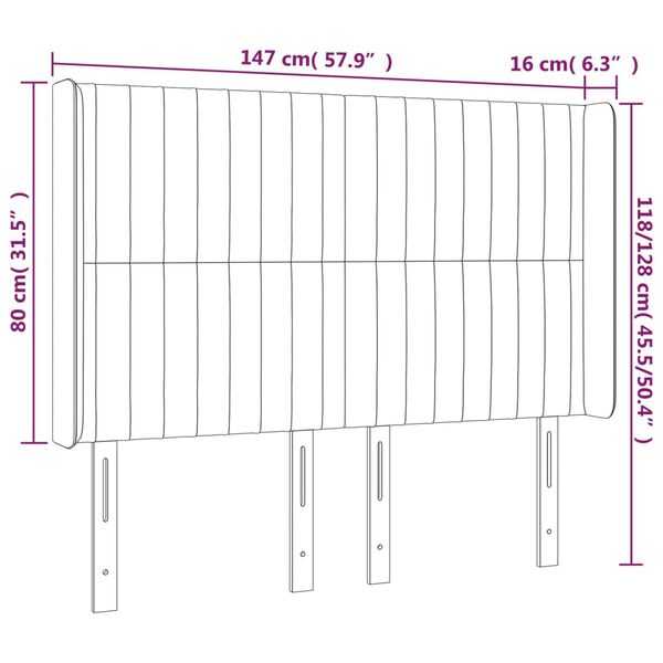vidaXL Κεφαλάρι Κρεβατιού LED Σκούρο Γκρι 147x16x118/128εκ. Υφασμάτινο