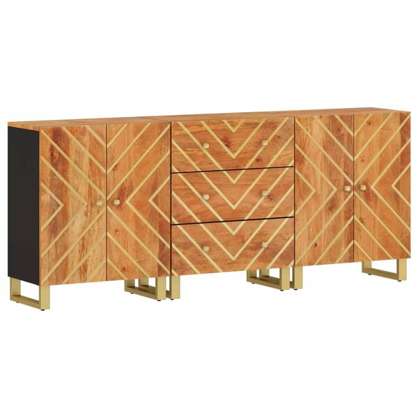 vidaXL Βοηθητικά Έπιπλα 3Τεμ Καφέ/Μαύρο 60x33,5x75εκ Μασίφ Ξύλο Μάνγκο