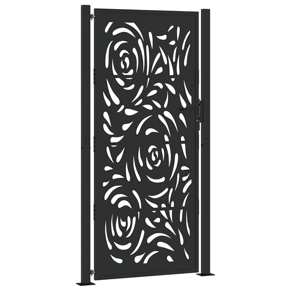 vidaXL Πύλη κήπου Μαύρη 105x205 cm Ατσάλινη φλόγα σχεδιασμού
