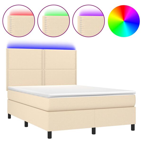 vidaXL &Kappa;&rho;&epsilon;&beta;ά&tau;&iota; Boxspring &mu;&epsilon; &Sigma;&tau;&rho;ώ&mu;&alpha; & LED &Kappa;&rho;&epsilon;&mu; 140x190 &epsilon;&kappa;. &Upsilon;&phi;&alpha;&sigma;&mu;ά&tau;&iota;&nu;&omicron;