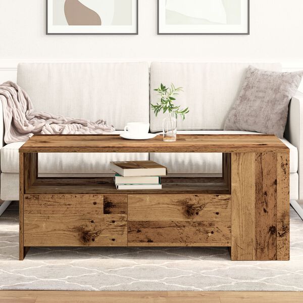 vidaXL Τραπεζάκι σαλονιού with Drawer Παλαιό ξύλο 102 x 55 x 43.5 εκ.
