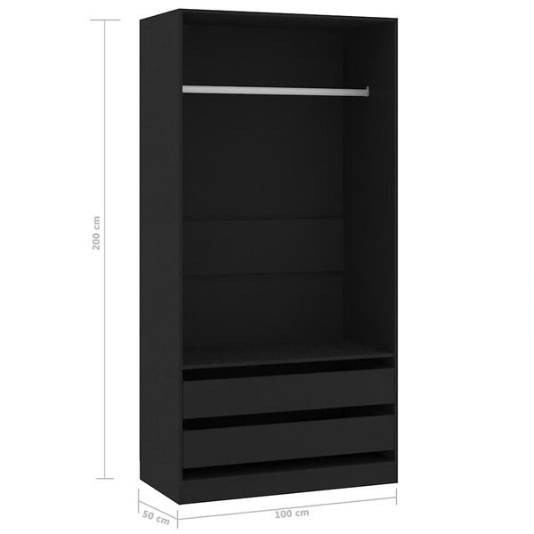 vidaXL Ντουλάπα Μαύρη 100 x 50 x 200 εκ. από Επεξ. Ξύλο
