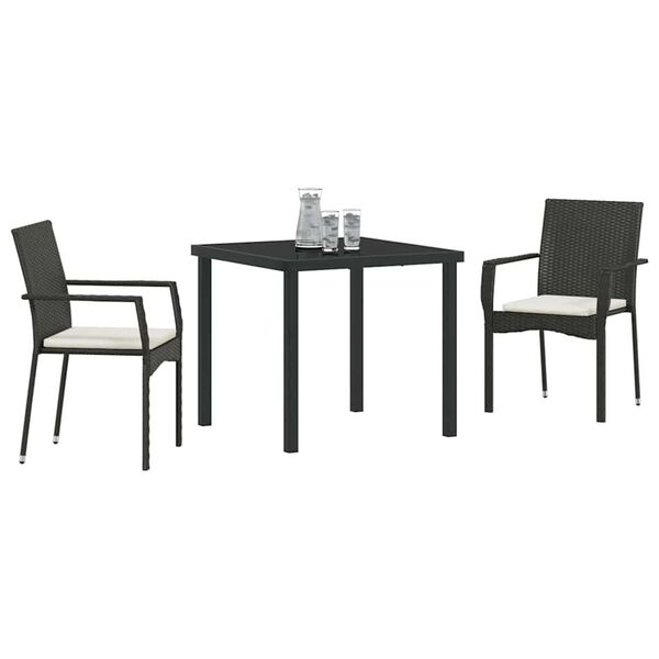 vidaXL Σέτ φαγητού για κήπο με μαξιλάρι 3 pcs Μαύρο Πολυ ράταν