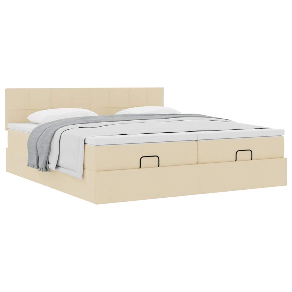 vidaXL Οθωμανικό κρεβάτι με στρώματα Κρέμα 180x200cm ύφασμα