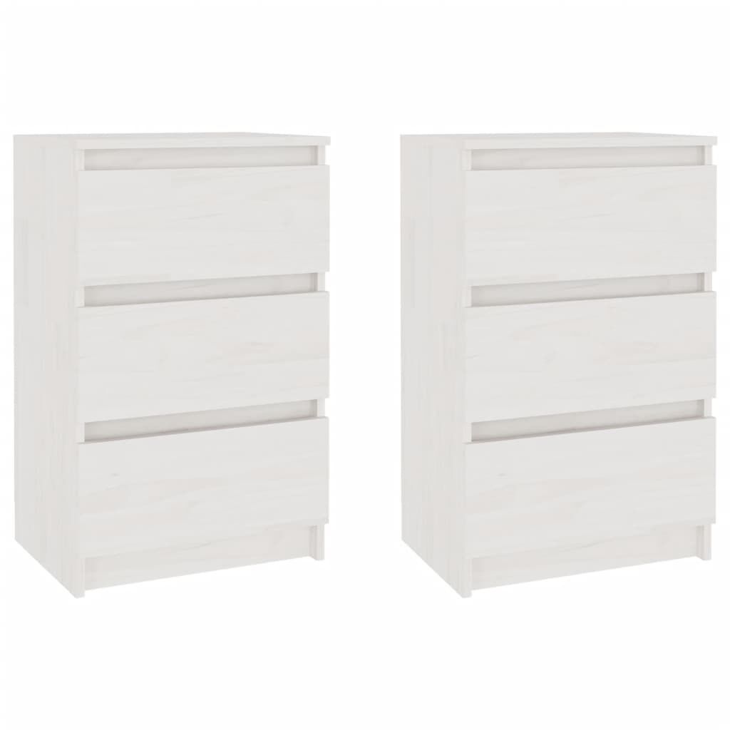 vidaXL Κομοδίνα 2 τεμ. Λευκά 40 x 29,5 x 64 εκ. από Μασίφ Ξύλο Πεύκου