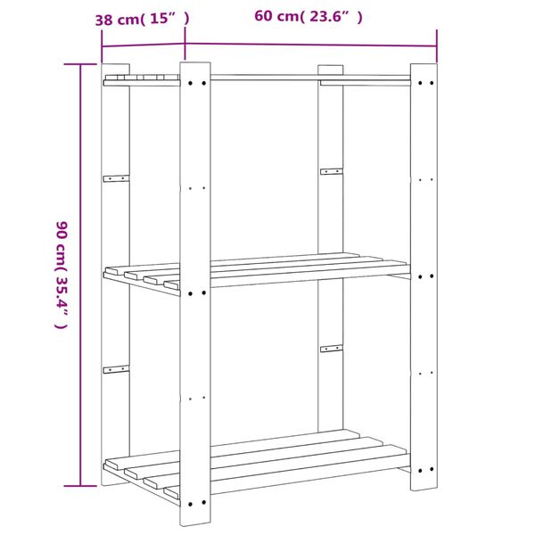 vidaXL Ραφιέρα με 3 Ράφια Γκρι 60 x 38 x 90 εκ. Μασίφ Ξύλο Πεύκου