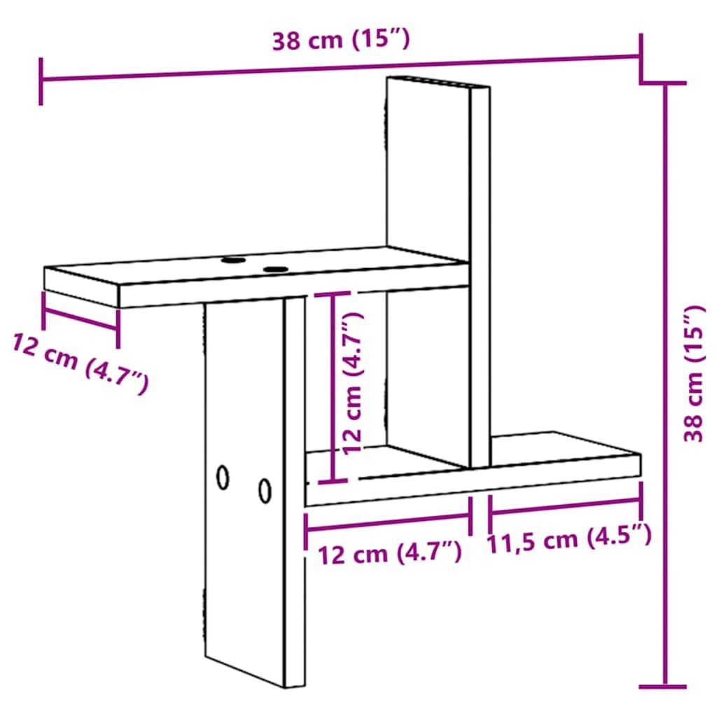 vidaXL Ραφιέρες Τοίχου 2 τεμ. Αρτισιανή Δρυς 38x12x38 εκ. Επεξ. Ξύλο