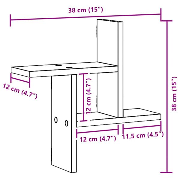 vidaXL Ραφιέρες Τοίχου 2 τεμ. Αρτισιανή Δρυς 38x12x38 εκ. Επεξ. Ξύλο