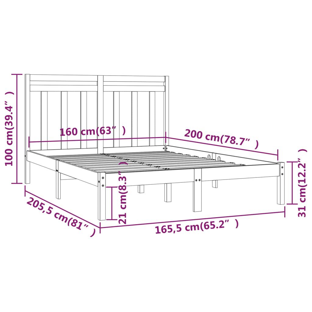vidaXL Πλαίσιο Κρεβατιού 160 x 200 εκ. από Μασίφ Ξύλο