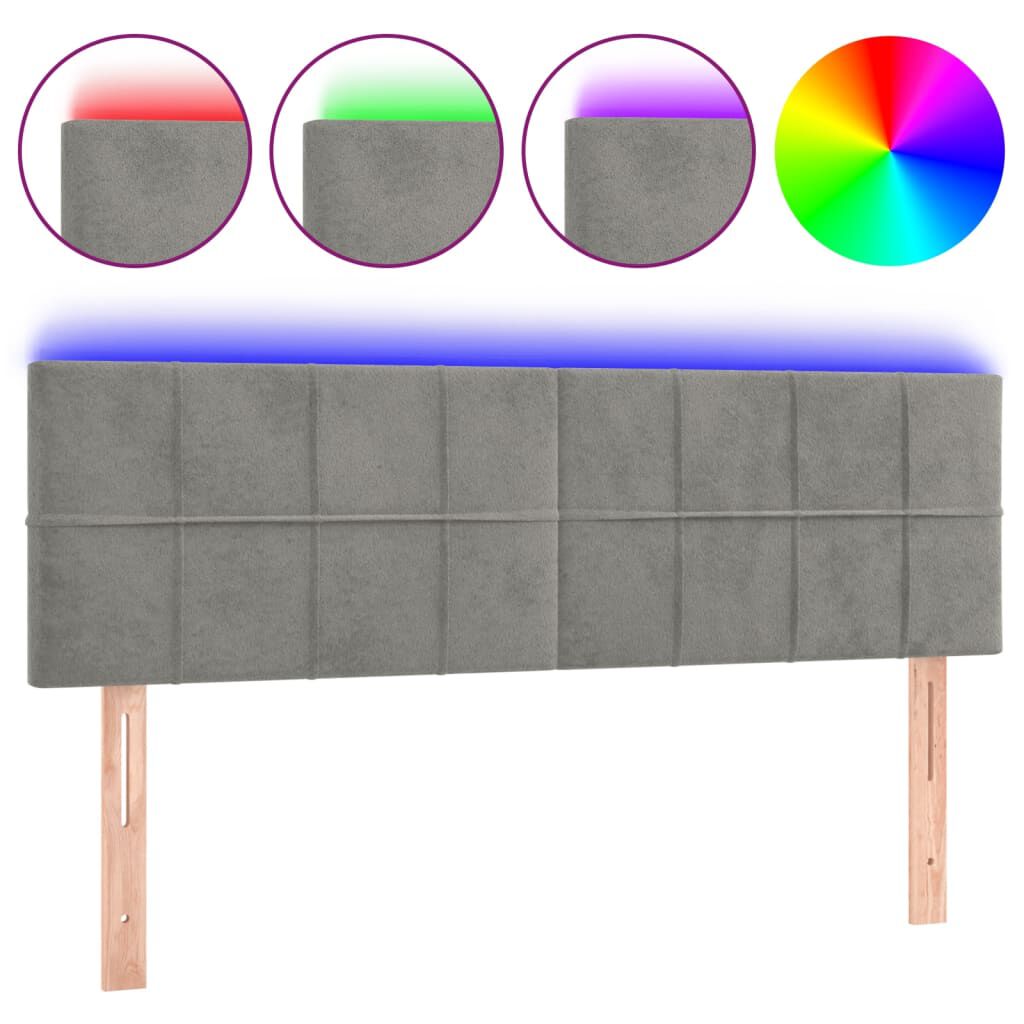 vidaXL Κεφαλάρι Κρεβατιού LED Ανοιχτό Γκρι 144x5x78/88 εκ. Βελούδινο
