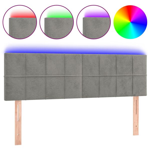 vidaXL Κεφαλάρι Κρεβατιού LED Ανοιχτό Γκρι 144x5x78/88 εκ. Βελούδινο