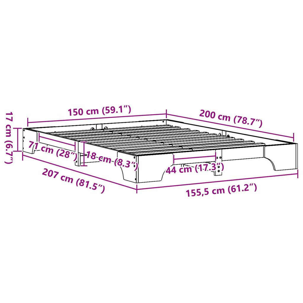 vidaXL Κρεβάτι Λευκό Ξύλο 150 x 200 cm Μασίφ κρεβάτι από πεύκο