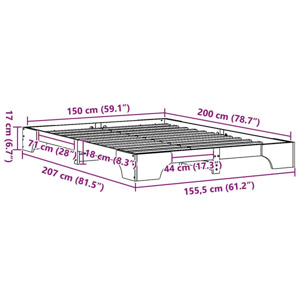 vidaXL Κρεβάτι Λευκό Ξύλο 150 x 200 cm Μασίφ κρεβάτι από πεύκο