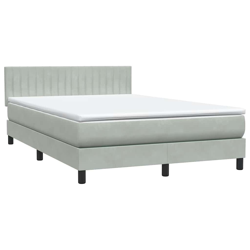 vidaXL Κρεβάτι Boxspring με Στρώμα Ανοιχτό Γκρι 140x220 εκ. Βελούδινο