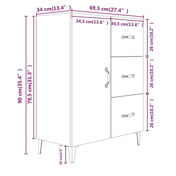 vidaXL Ντουλάπι Γυαλιστερό Λευκό 69,5x34x90 εκ. Επεξεργασμένο Ξύλο