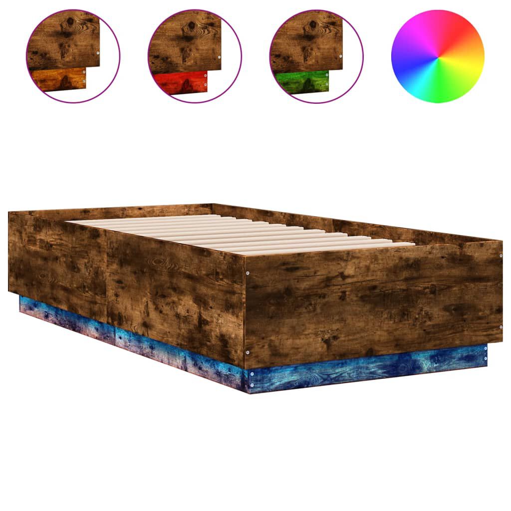 vidaXL Πλαίσιο Κρεβατιού με LED Καπνιστή Δρυς 75x190 εκ. Επεξεργ. Ξύλο