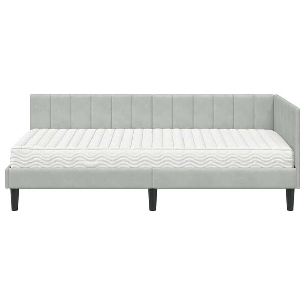 vidaXL Κρεβάτι Γωνίας με στρώμα Ανοιχτό γκρι 100 x 200 cm Βελούδο