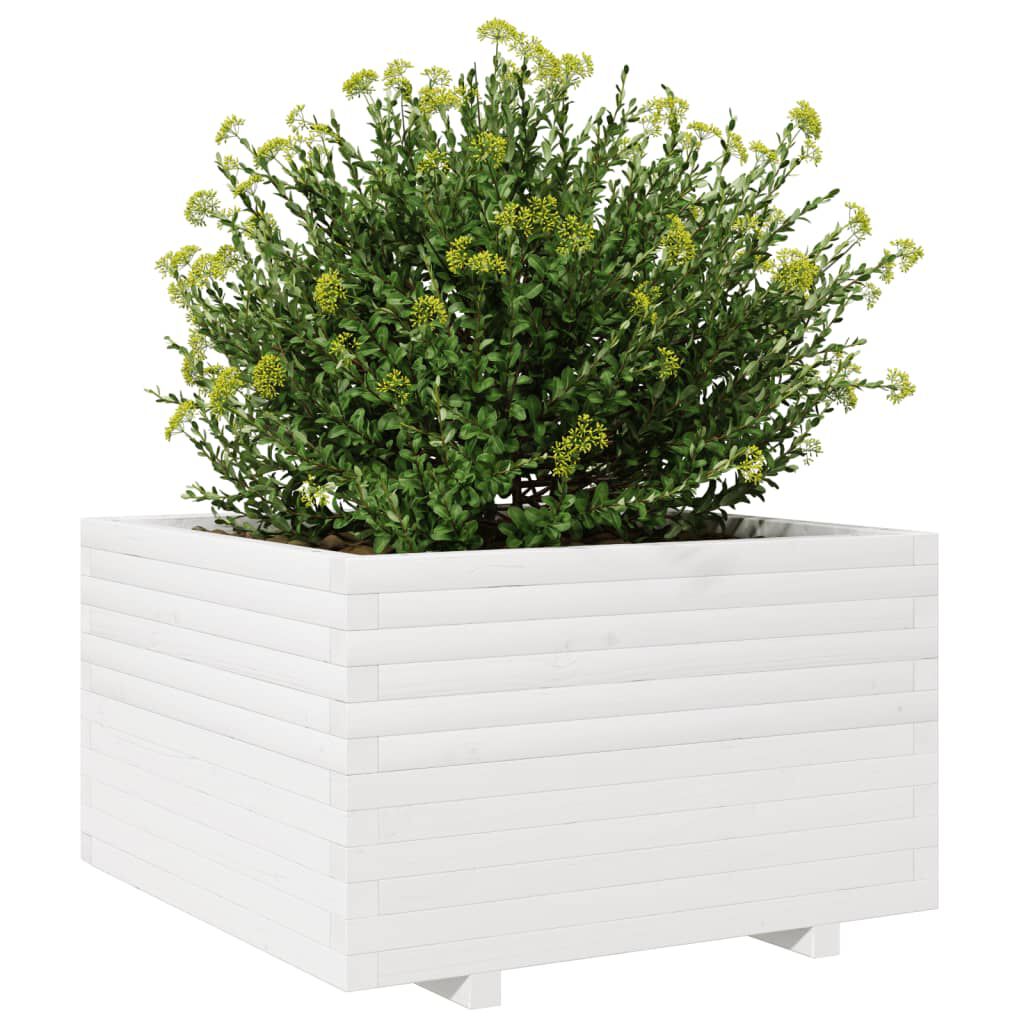 vidaXL Ζαρντινιέρα Κήπου Λευκή 80x80x49,5 εκ. από Μασίφ Ξύλο Πεύκου