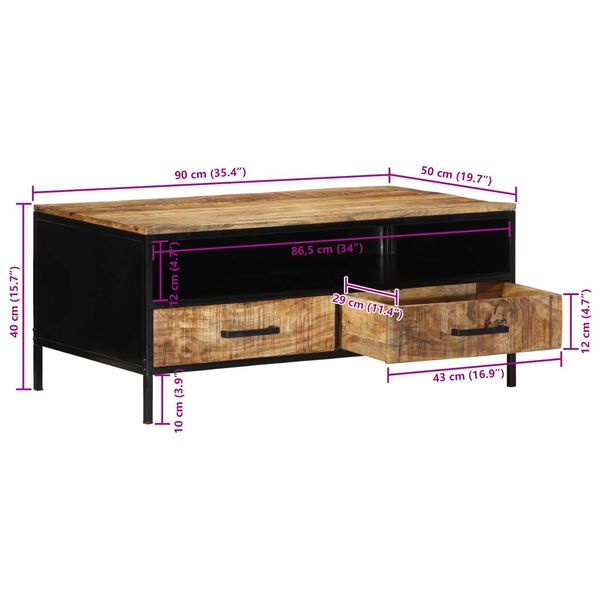 vidaXL Τραπεζάκι Καφέ 90x50x40 cm Μασίφ Ξύλο Ρουστίκ Μάνγκο