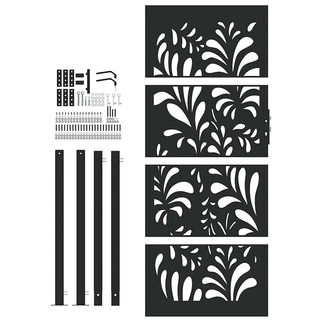 vidaXL Πύλη κήπου Μαύρη 105x205 cm Ατσάλινο σχέδιο κύματος
