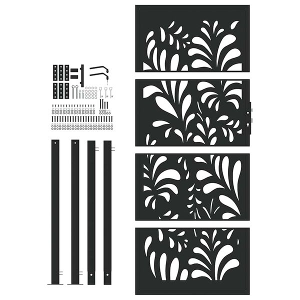 vidaXL Πύλη κήπου Μαύρη 105x205 cm Ατσάλινο σχέδιο κύματος