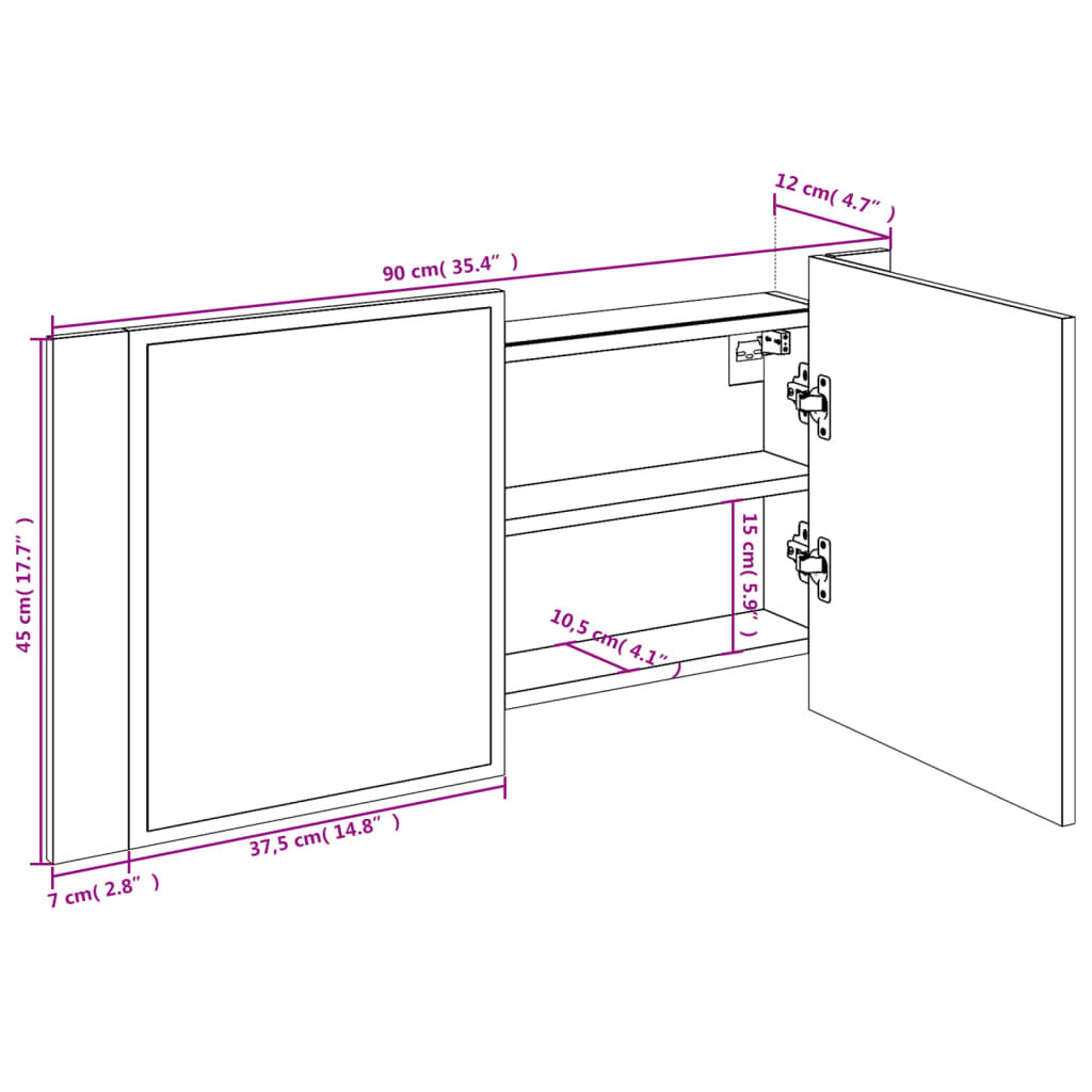 vidaXL Ντουλάπι Μπάνιου Καθρέφτη LED Γκρι Sonoma 90x12x45εκ. Ακρυλικό