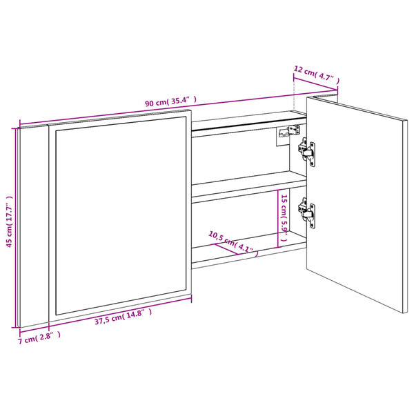 vidaXL Ντουλάπι Μπάνιου Καθρέφτη LED Γκρι Sonoma 90x12x45εκ. Ακρυλικό