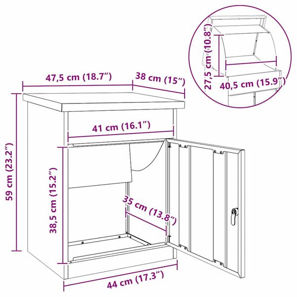vidaXL Θυρίδα Πακέτων Μαύρο 41 x 38 x 103 εκ Ανοξείδωτο ατσάλι