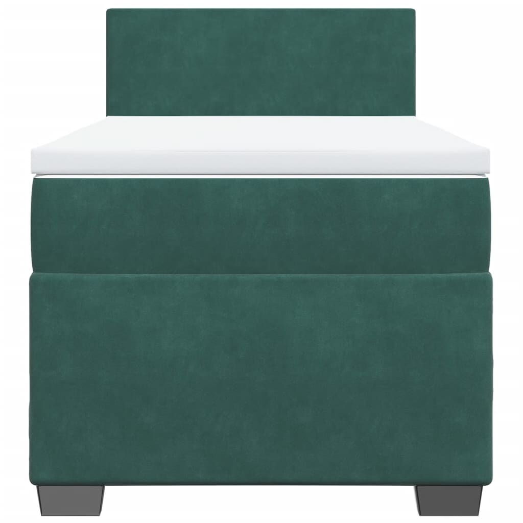 vidaXL Κρεβάτι Boxspring με Στρώμα Σκούρο Πράσινο 90x190 εκ. Βελούδινο