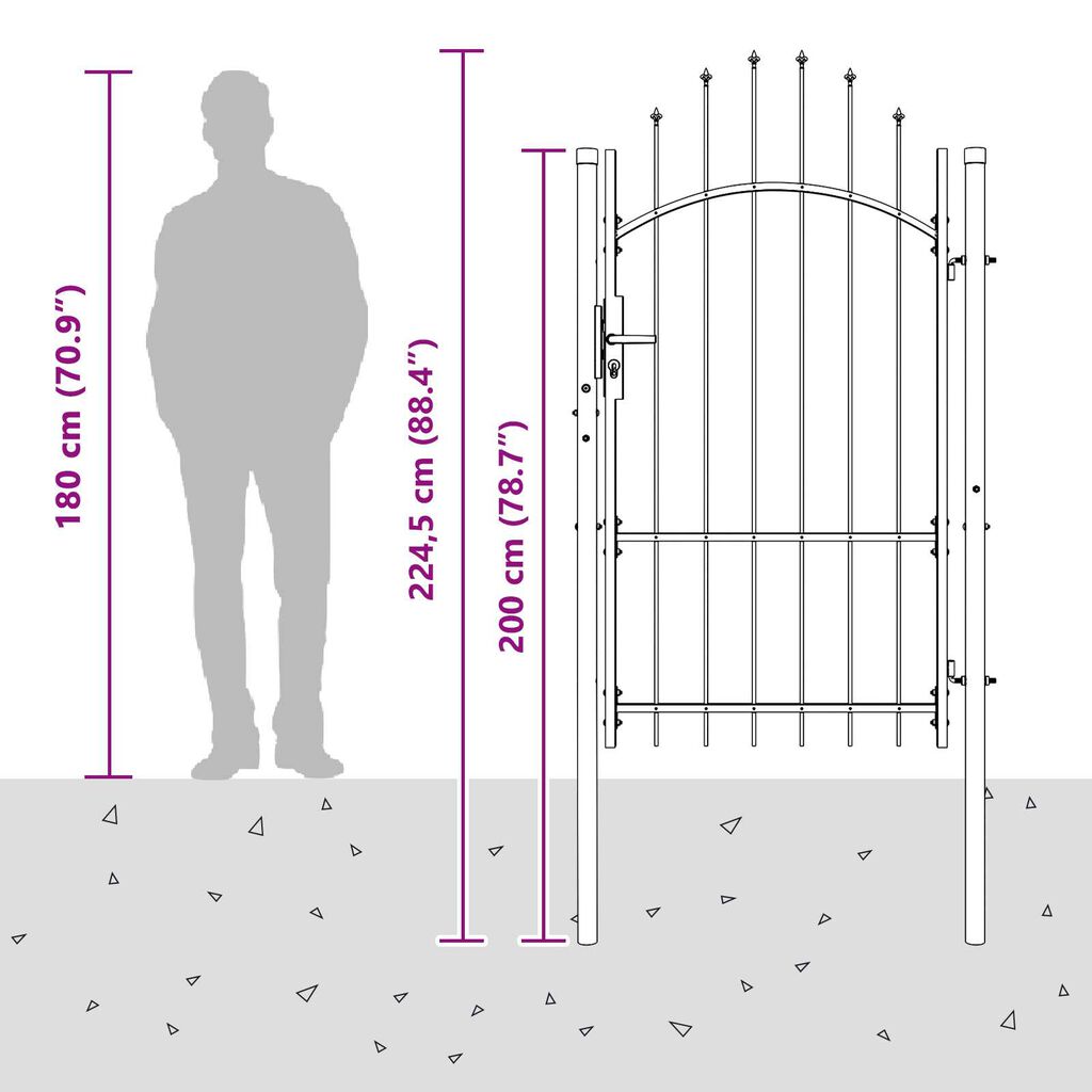 vidaXL Πύλη Κήπου με κλειδαριά Γκρι 170 x 100 εκ. 100 x 175 cm Ατσάλι