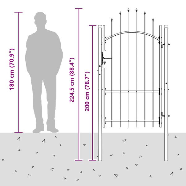 vidaXL Πύλη Κήπου με κλειδαριά Γκρι 170 x 100 εκ. 100 x 175 cm Ατσάλι
